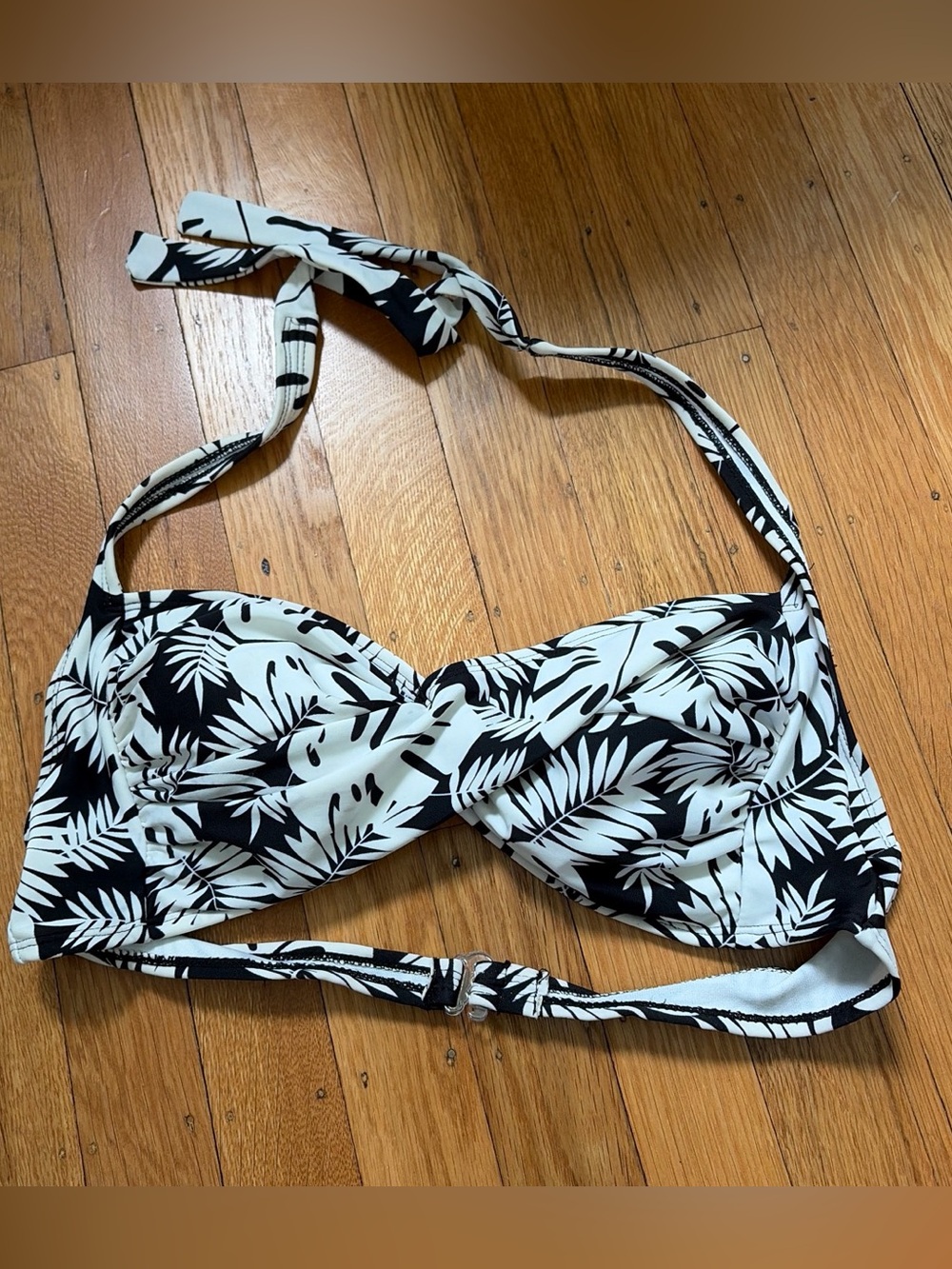 Black & White Tropical Print Bandeau Bikini Top